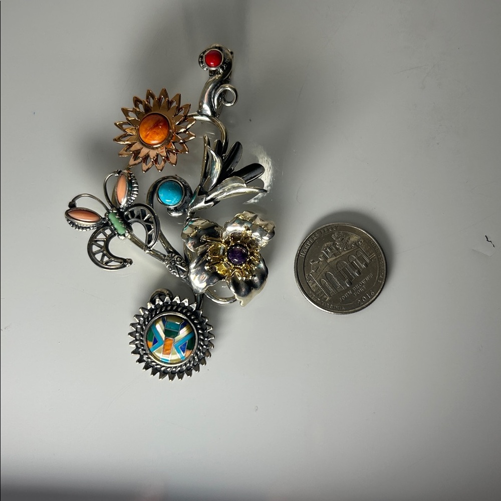 NWOT Carolyn Pollack Sterling Silver Multi Gemstone Floral Enhancer Pendant - Picture 7 of 8